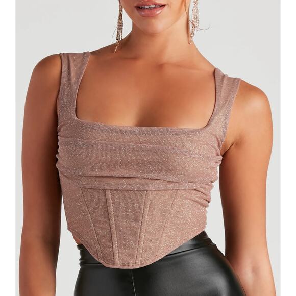 Y2K Windsor Women's Small Mesh Corset Bustier Crop Whimsical Shimmer Top Party - Picture 5 of 12